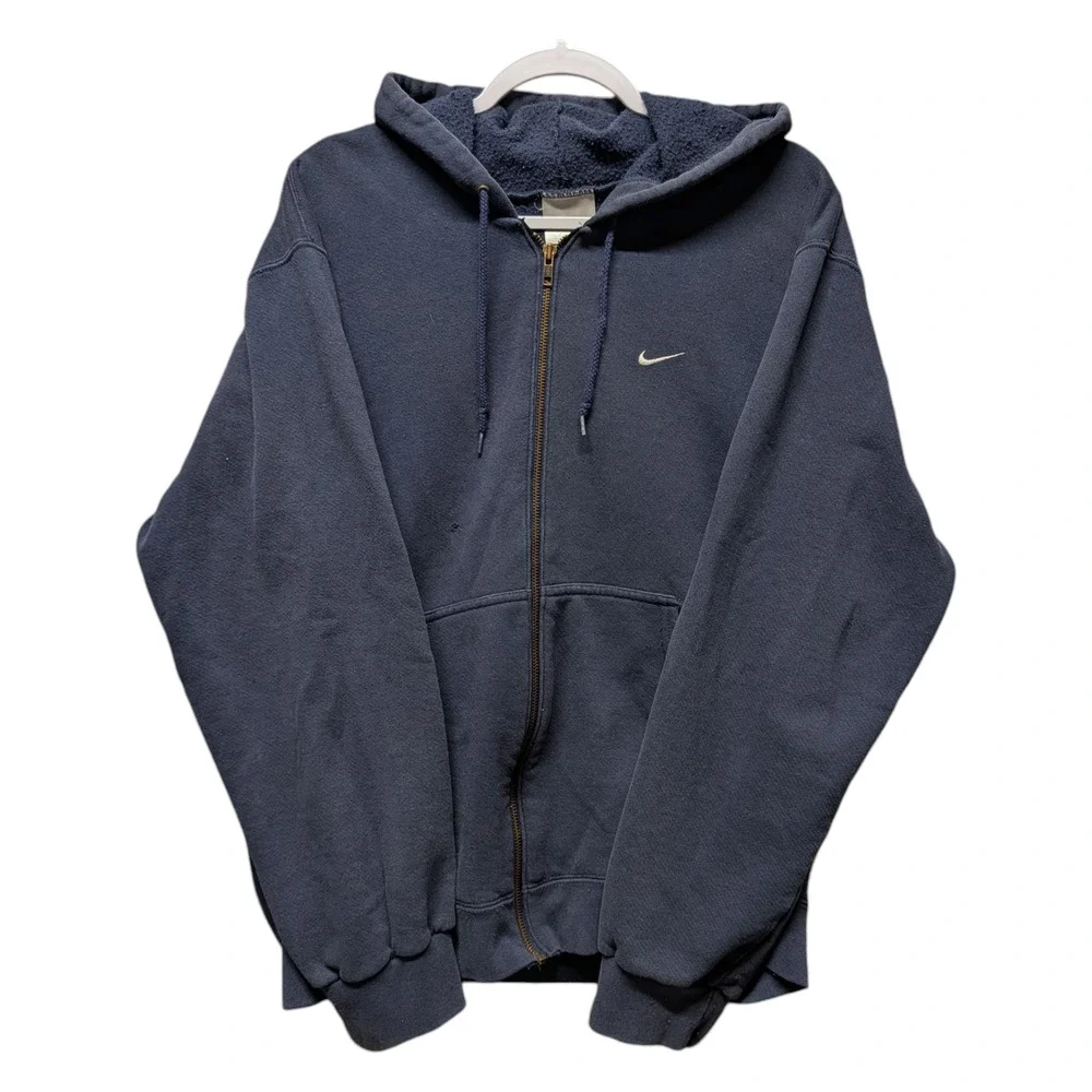 Y2K Nike Navy Blue Full Zip Hoodie Sweatshirt - Picture 1 of 5